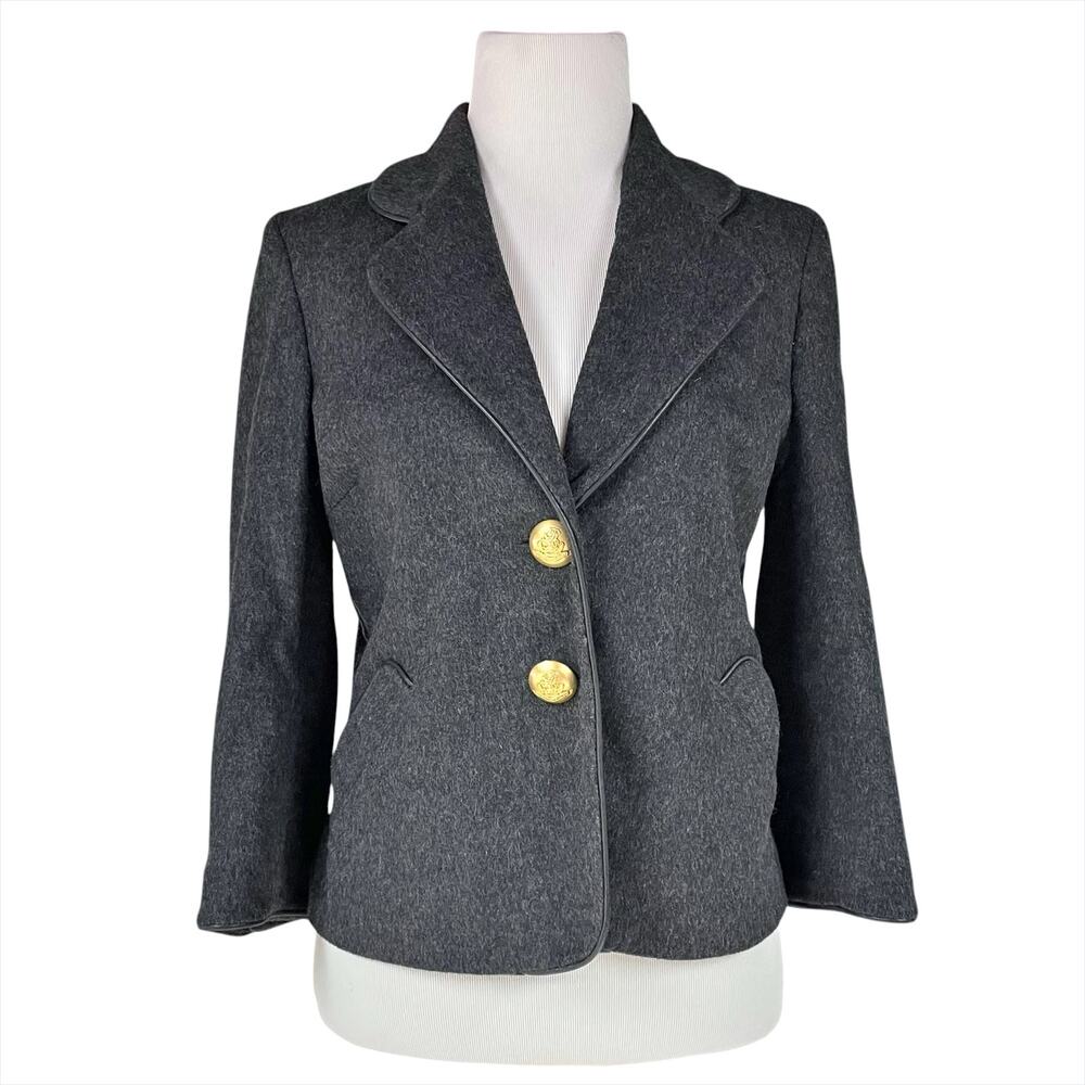 SARA BERMAN Y2K British Designer Wool-Cashmere Charcoal Blazer Gold Buttons Sz S